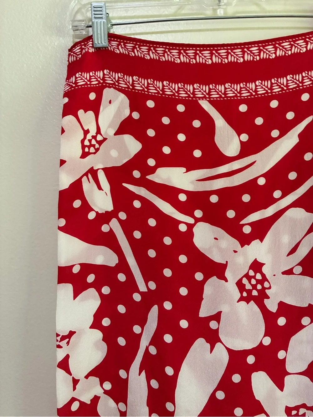 Liz Claiborne Red & White Floral Polka Dot Silk Scarf